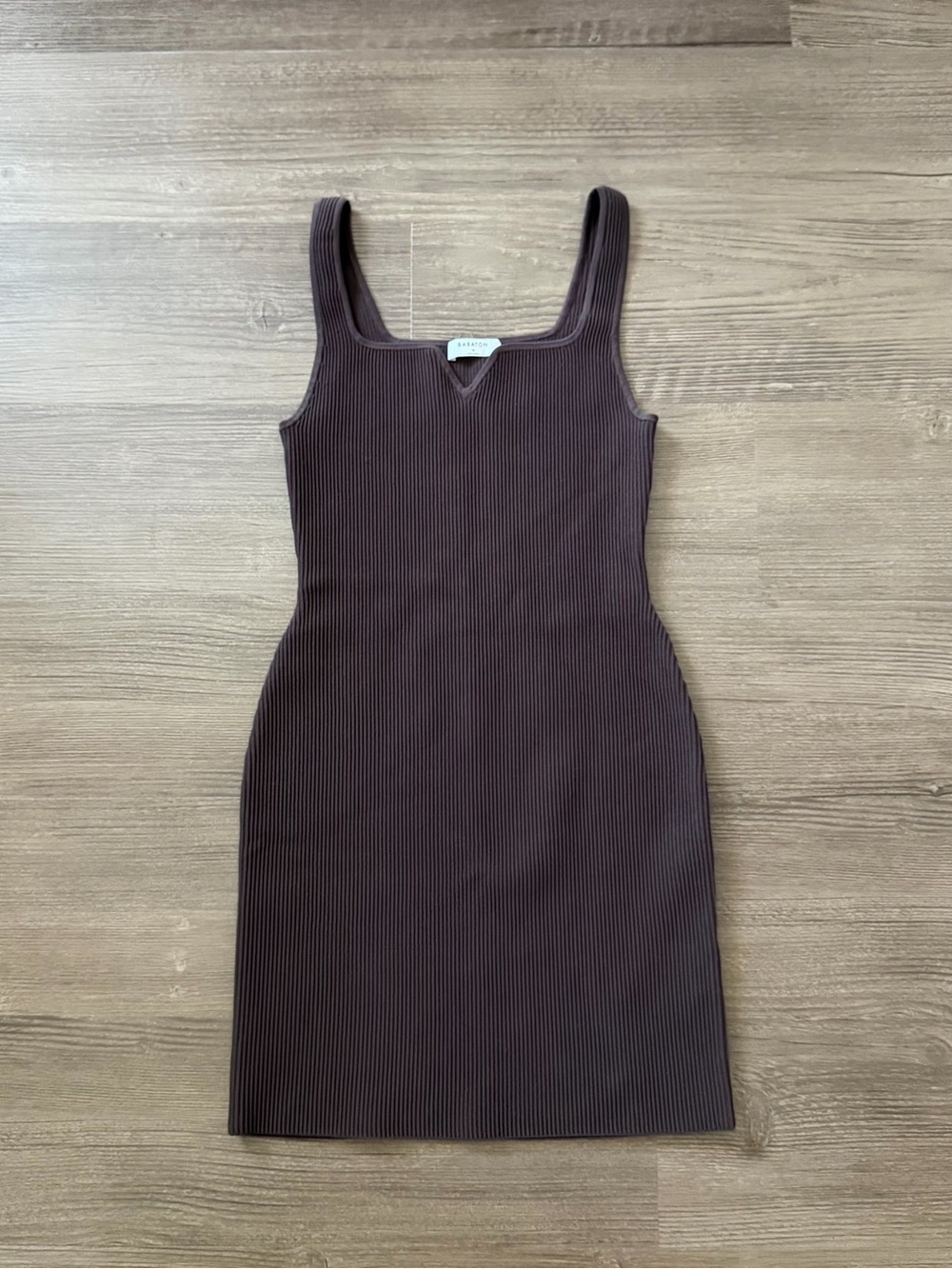 Aritzia Babaton Sculpt Knit Notch Mini Dress M Rich Mocha Brown